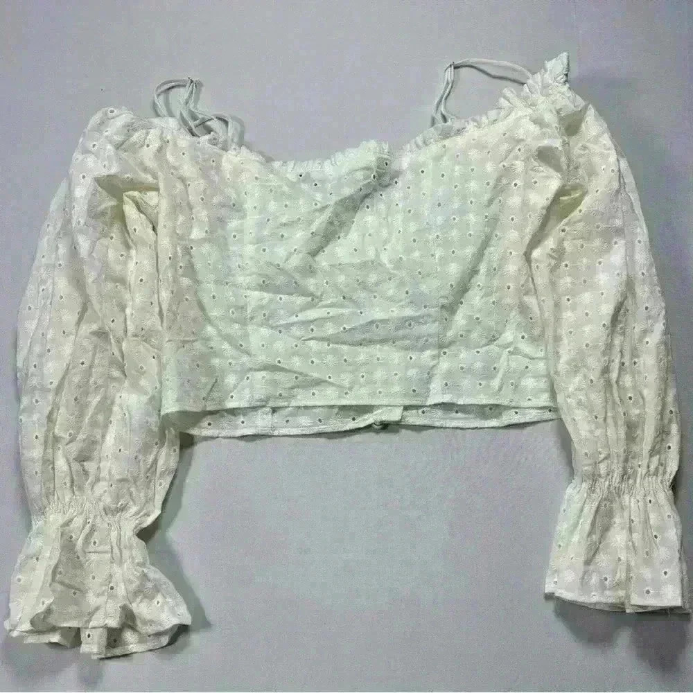 Zara Embroidered Eyelet Crop Top Small (Medium) coquette girl cottagecore whimsy - Picture 8 of 9